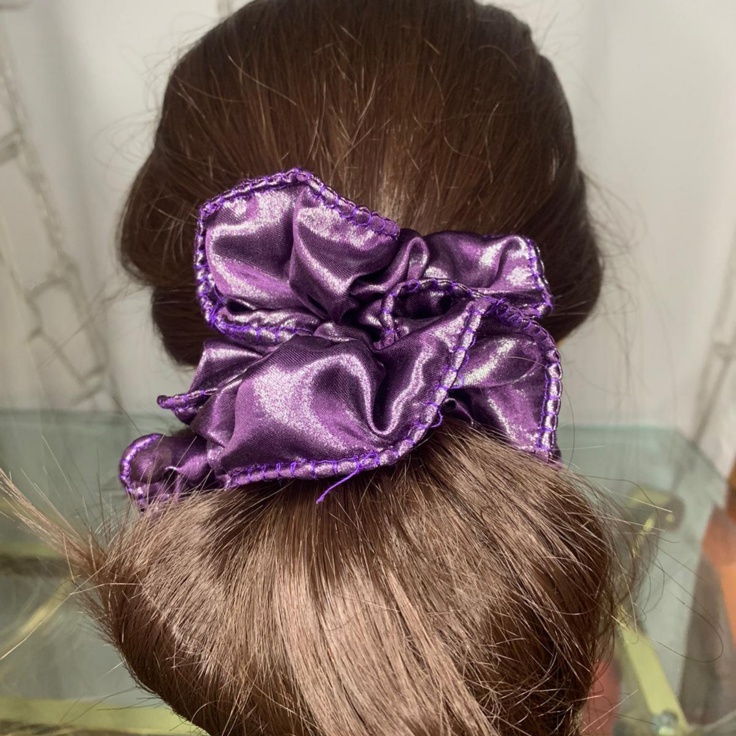 Satin Purple Curly Srunchie