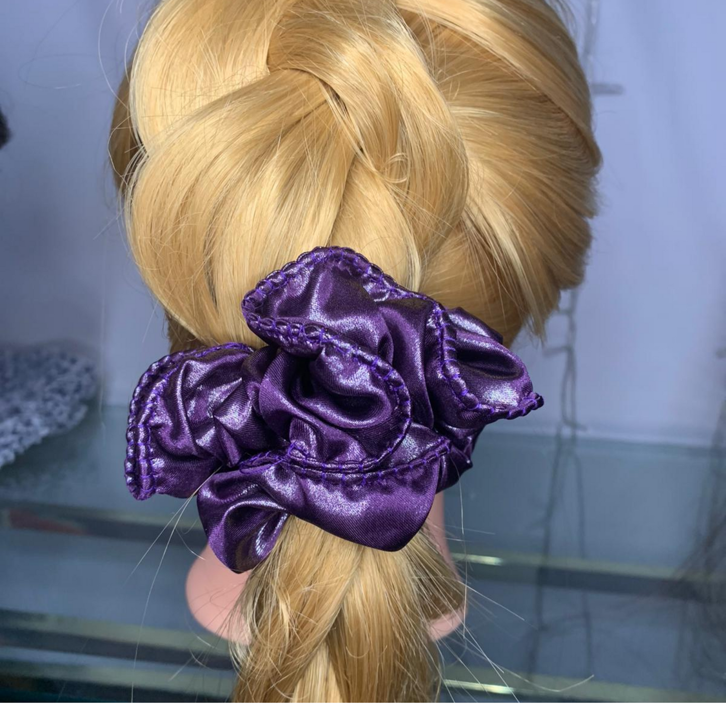 Satin Purple Curly Srunchie