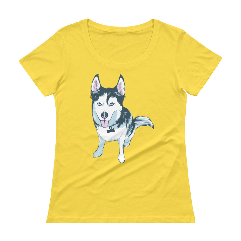 Ladies' Scoopneck T-Shirt- Aqua the Husky