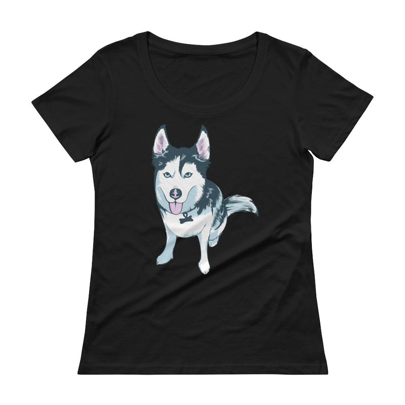 Ladies' Scoopneck T-Shirt- Aqua the Husky